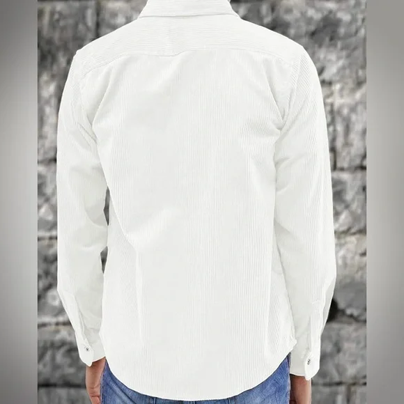 BRAND NEW MENS WHITE CASUAL BUTTON DOWN CORDUROY OVERSHIRT NWT - Picture 3 of 4